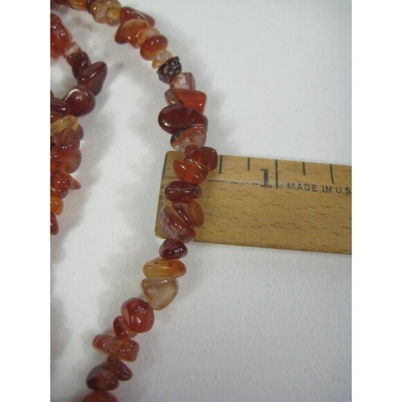 Carnelian Stone Chip Multi Strand Beaded Necklace  Wooden Accents Boho Chic 21in - Picture 3 of 9